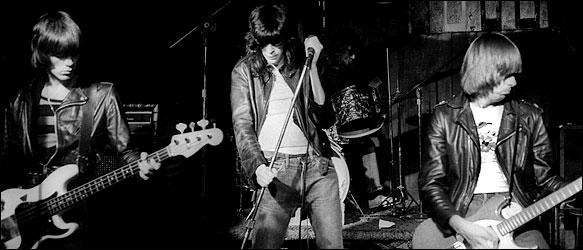 The Ramones on stage at CBGBs in 1975 (Leland Bobbe/Retna Ltd.)